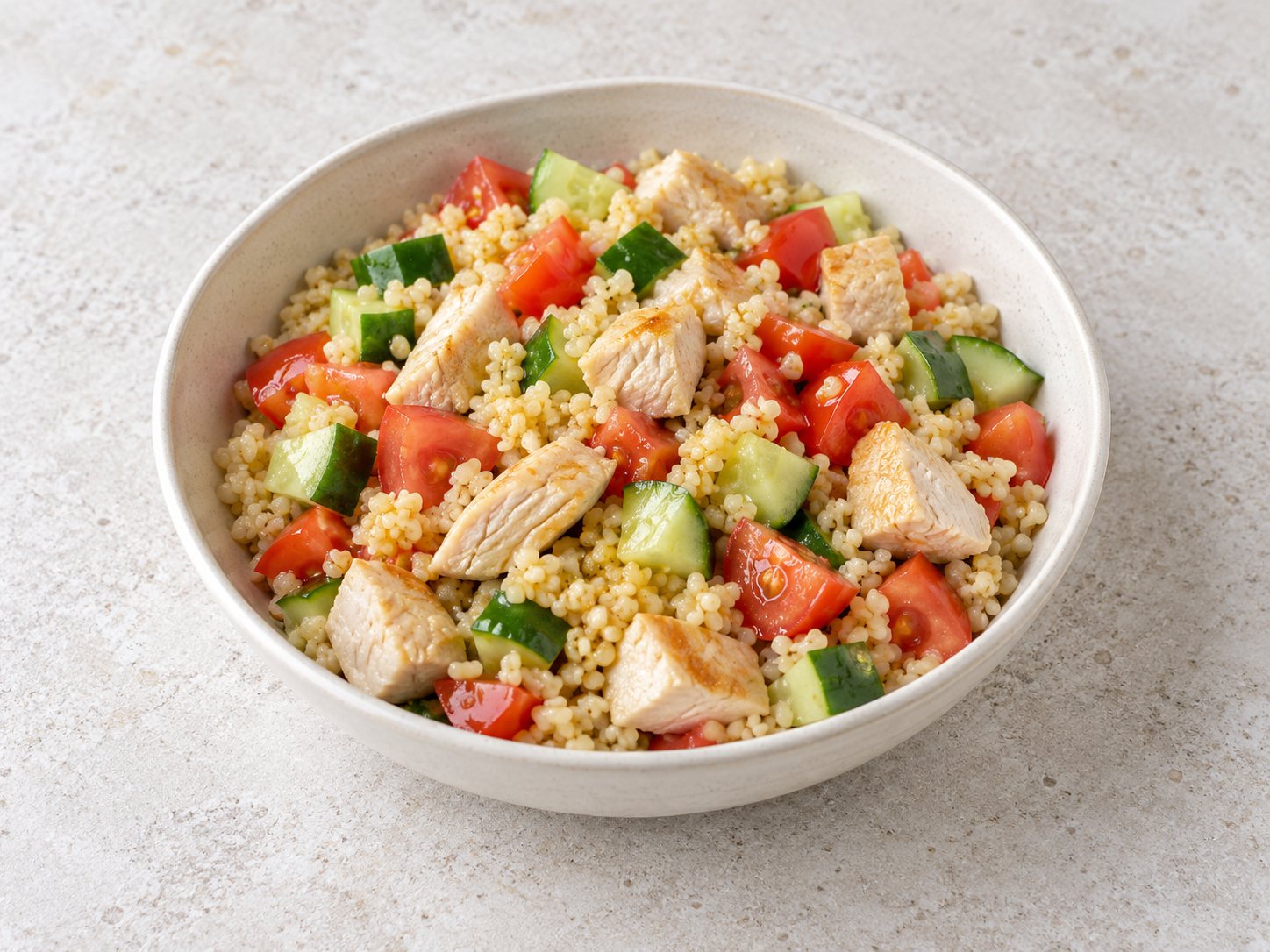 Example serving of chicken, bulgur and salad